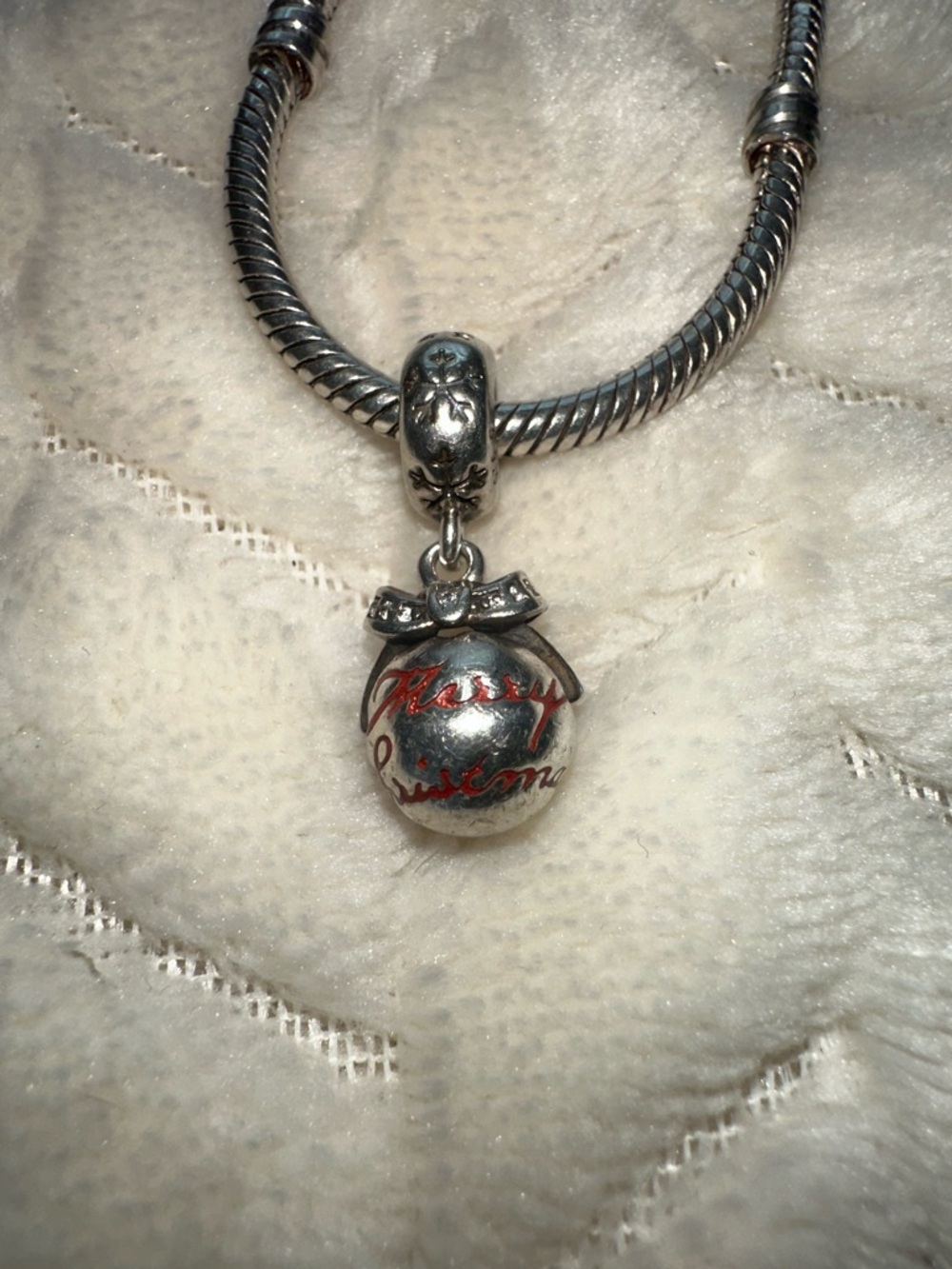 Pandora Merry Christmas Bauble Ornament Dangle Charm Retired #792008CZ